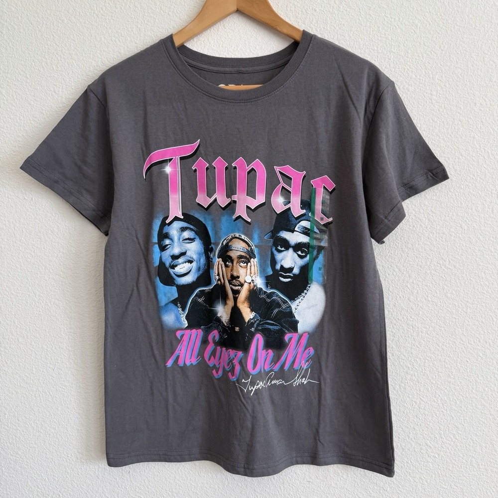 Tupac 2Pac All Eyez On Me Rap Tee Gray Graphic Shirt Medium